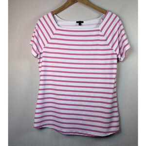 Talbots Women's Square Neck Pink White Striped swim shirt Performance Top med